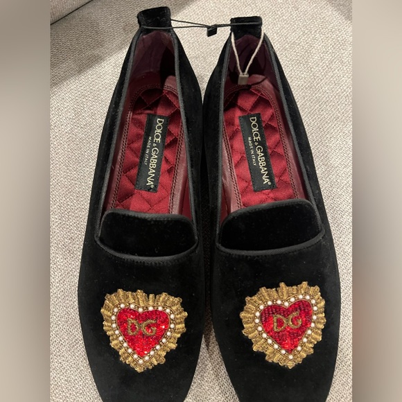 NEW Dolce & Gabbana Devotion Heart DG logo black velvet loafers main image 15